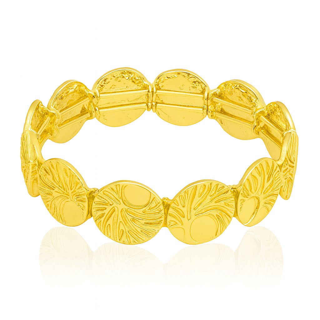 Artistic enamel gold disc bracelet with hammered texture”