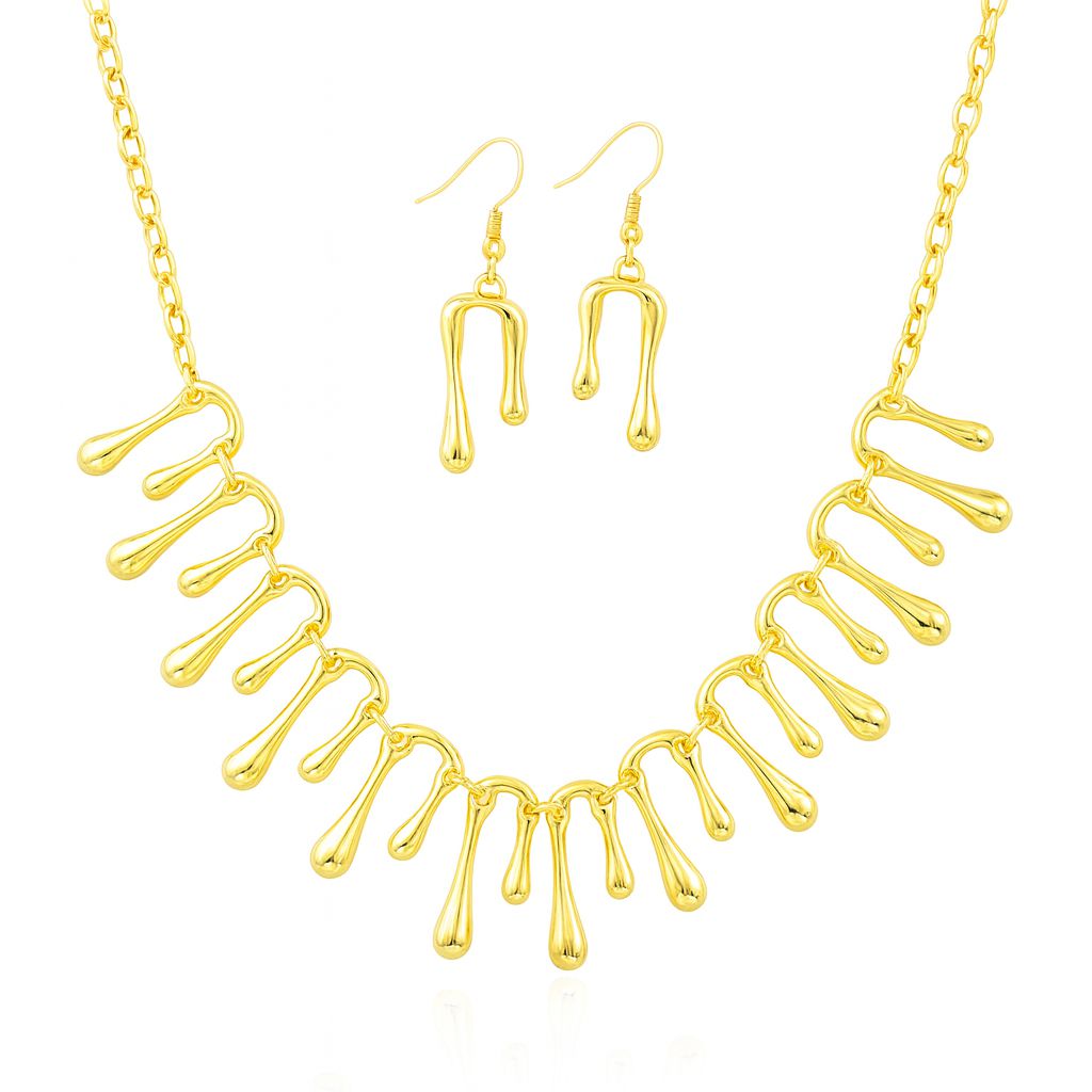KC gold plated drip design necklace and earring set for women