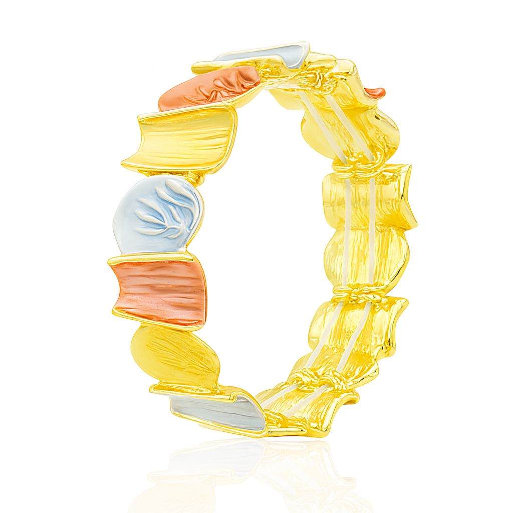 Hand-painted gold enamel art bangle in coral and pearl tones