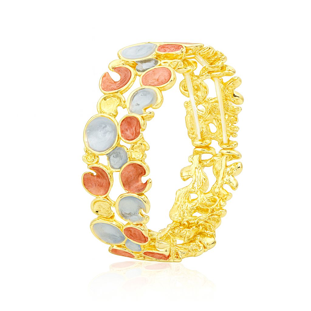 Hand-painted enamel gold cuff bracelet with abstract shapes