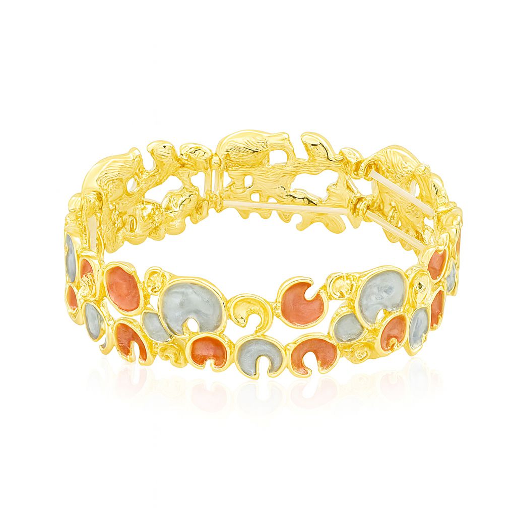 KC gold plated artistic bracelet with coral and pearl-toned enamel