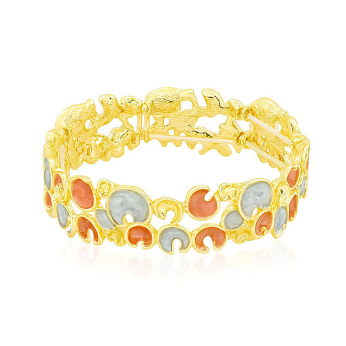 KC gold plated artistic bracelet with coral and pearl-toned enamel