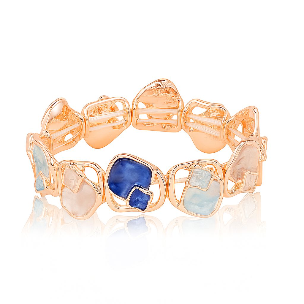 Colorful geometric enamel gold bracelet with artistic hand-painted design