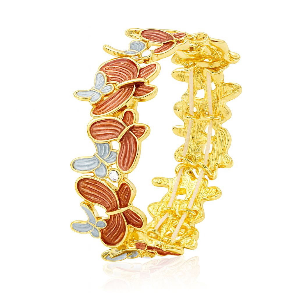 Gold enamel butterfly floral bracelet for women