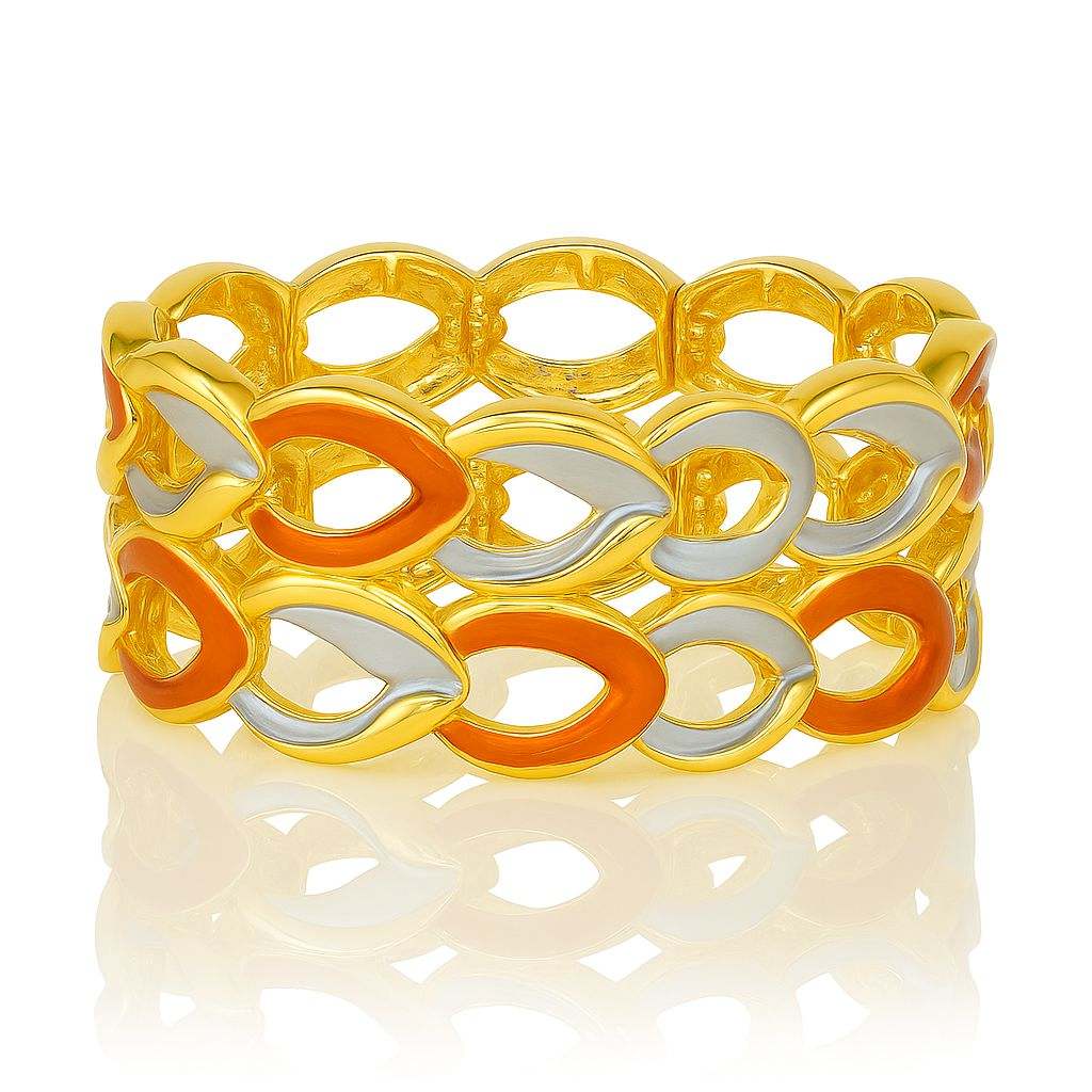 Luxury gold enamel chain bracelet for women with orange and blue enamel accents by Pallas Jewelry