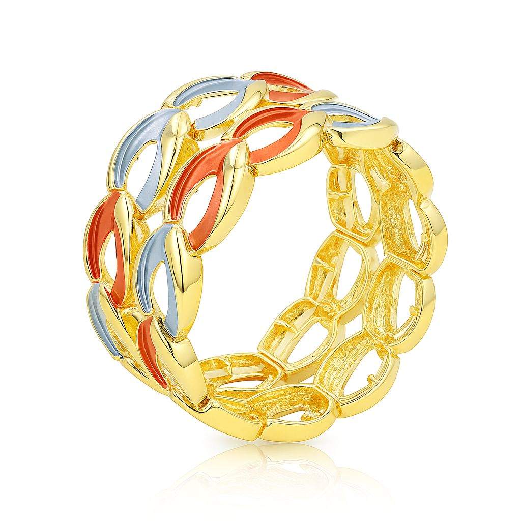 Gold enamel chain bracelet with orange and blue enamel accents for women luxury jewelry by Pallas Jewelry