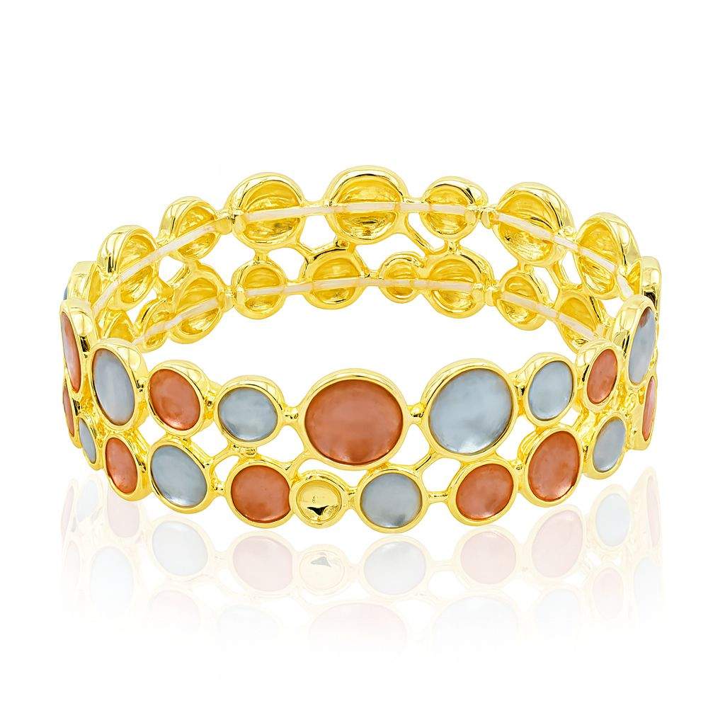 Side view of hand-painted enamel mosaic bangle in multicolor design