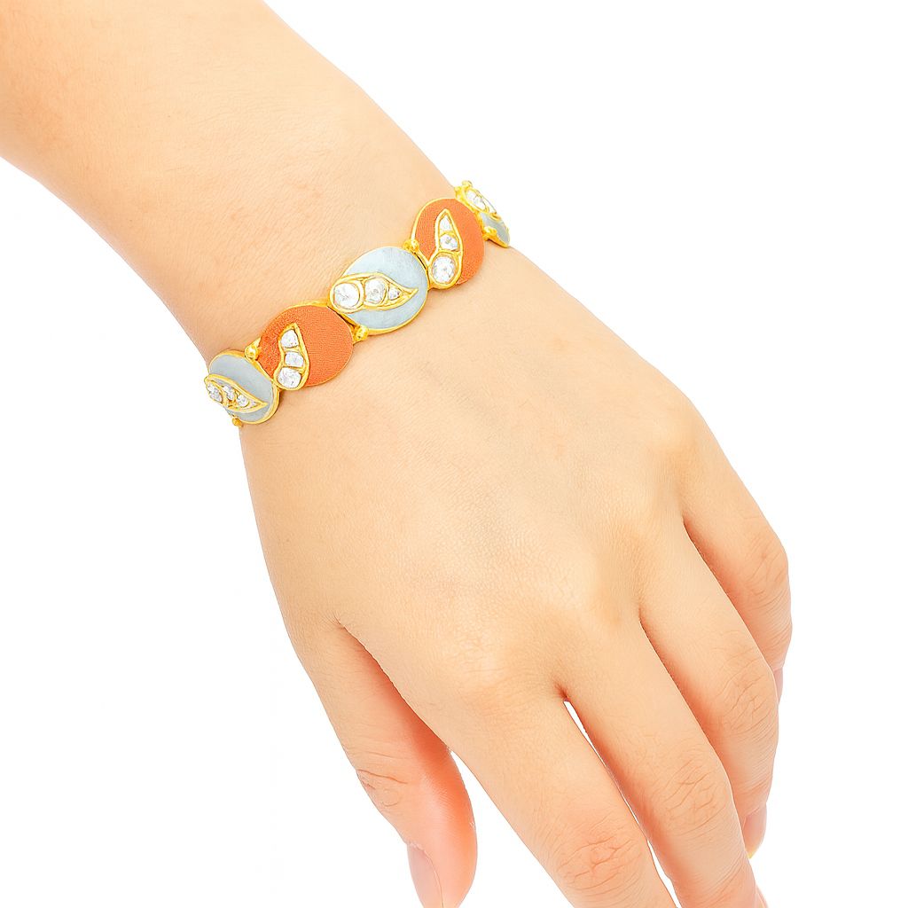 Handcrafted enamel bracelet in KC gold with shimmering stones