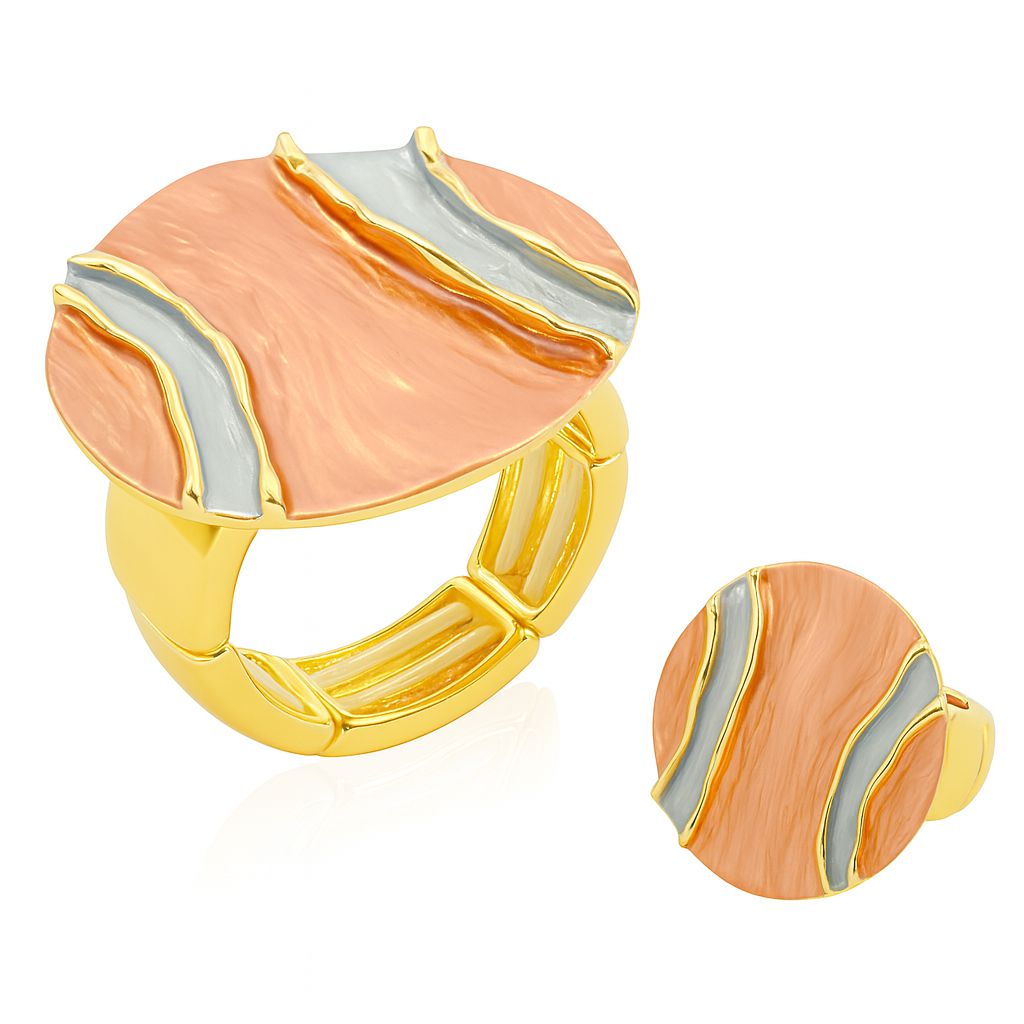 Hand-painted enamel gold statement ring front view