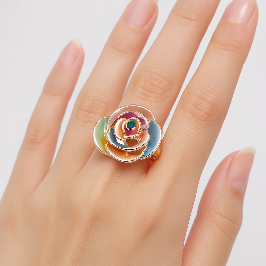 Artistic KC gold plated enamel statement ring worn on hand