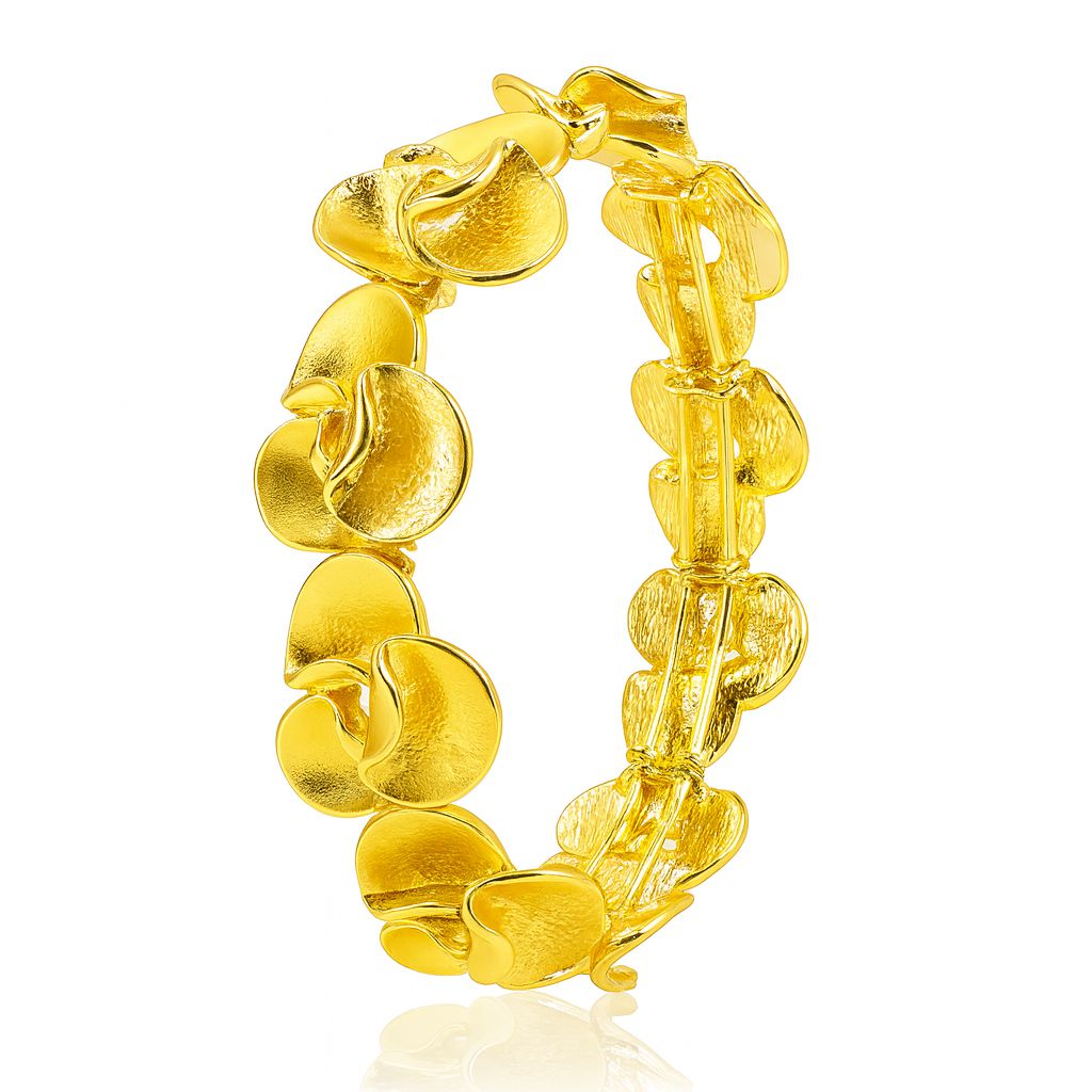 Gold floral petal bangle with KC gold plating and hand-painted finish