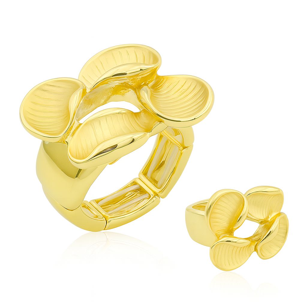 Hand-painted gold petal ring with enamel detail