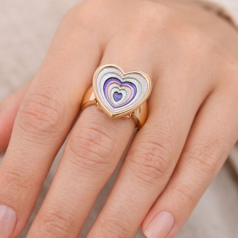 Sculptural heart enamel statement ring with artistic gold finish