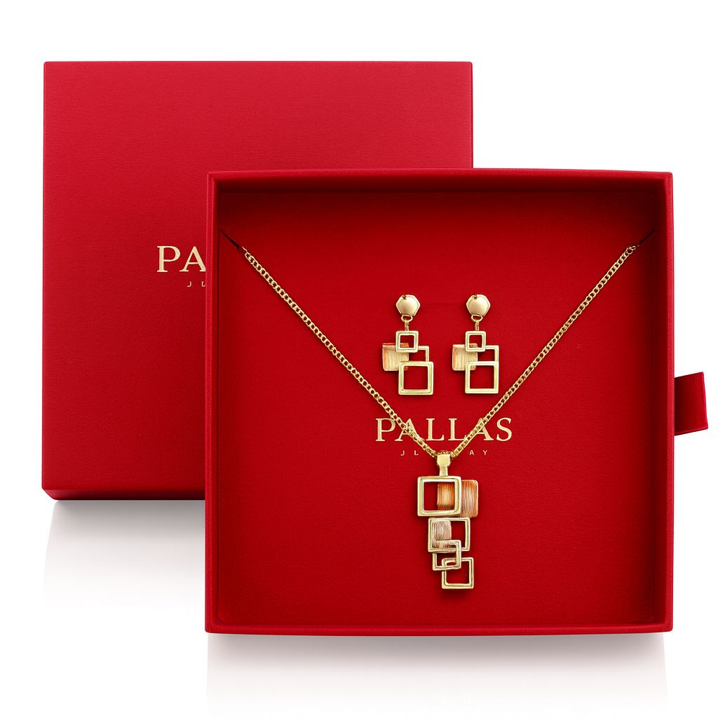 Handcrafted geometric necklace displayed on model