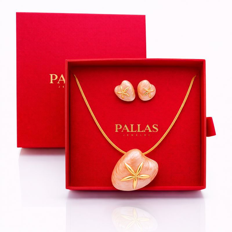 Hand-painted enamel necklace and earring set in luxury gift box