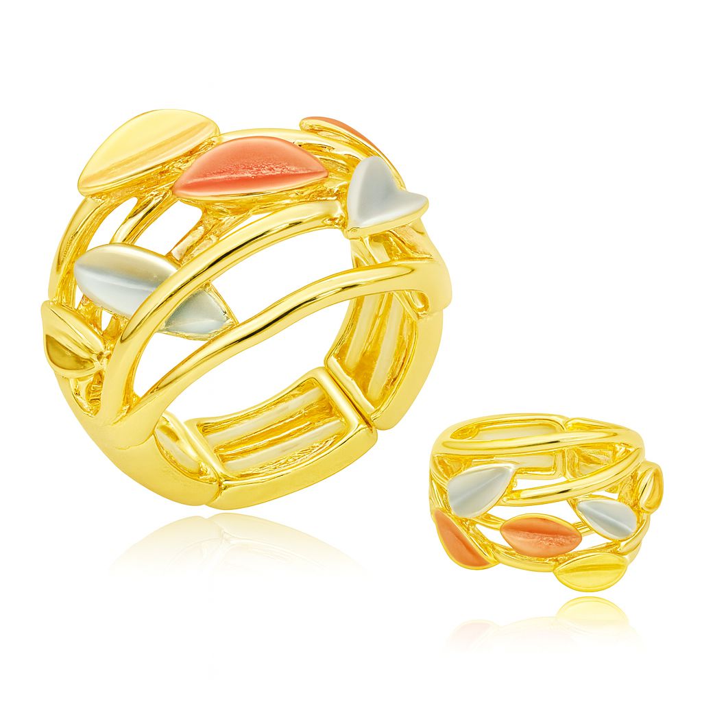 Colorful leaf wrap ring with KC gold plating and enamel design