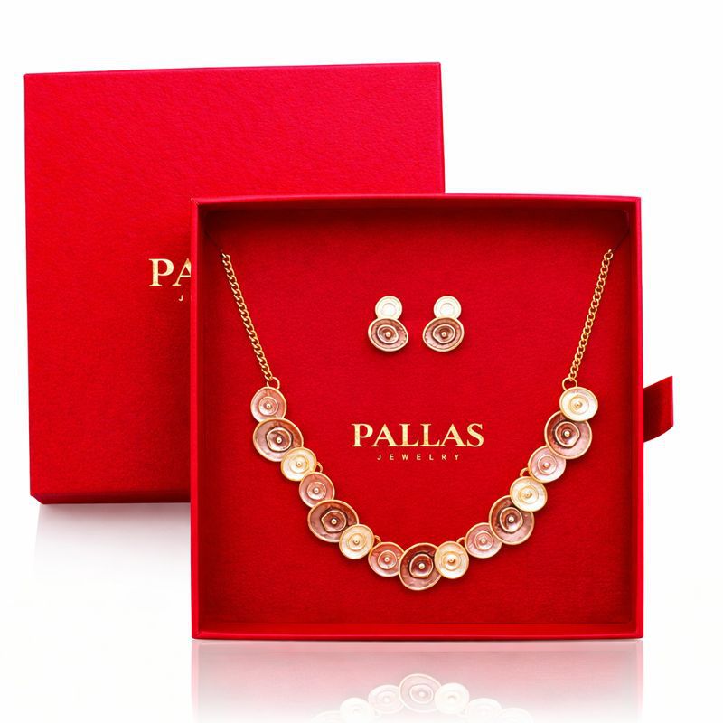Hand-painted enamel necklace and earring set in luxury gift box