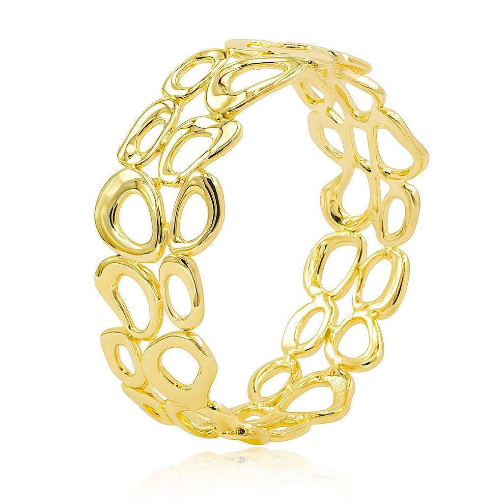 KC Gold Openwork Oval Bracelet with textured openwork gold alloy oval links, lightweight and elegant women's bangle