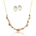 Multi-tone gold oval necklace and earrings set with brushed silver, gold, and copper textures