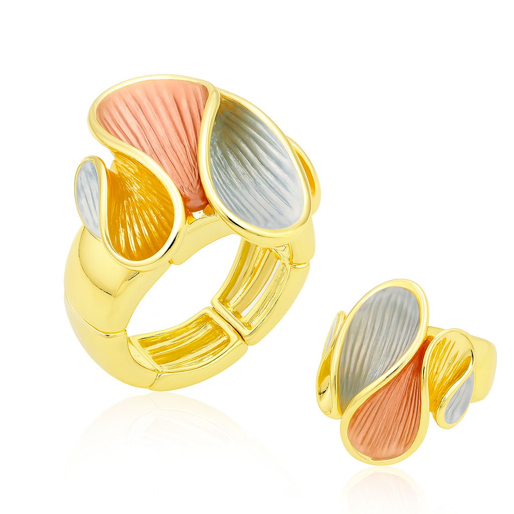 Gold plated floral petal ring with hand-painted enamel colors