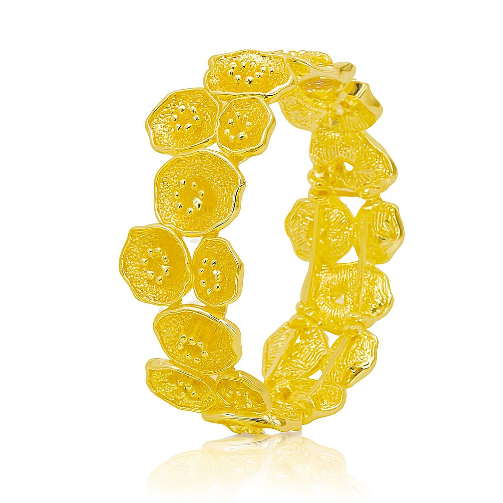 Gold Textured Petal-Link Bracelet with hand-drawn texture and KC gold plating for women