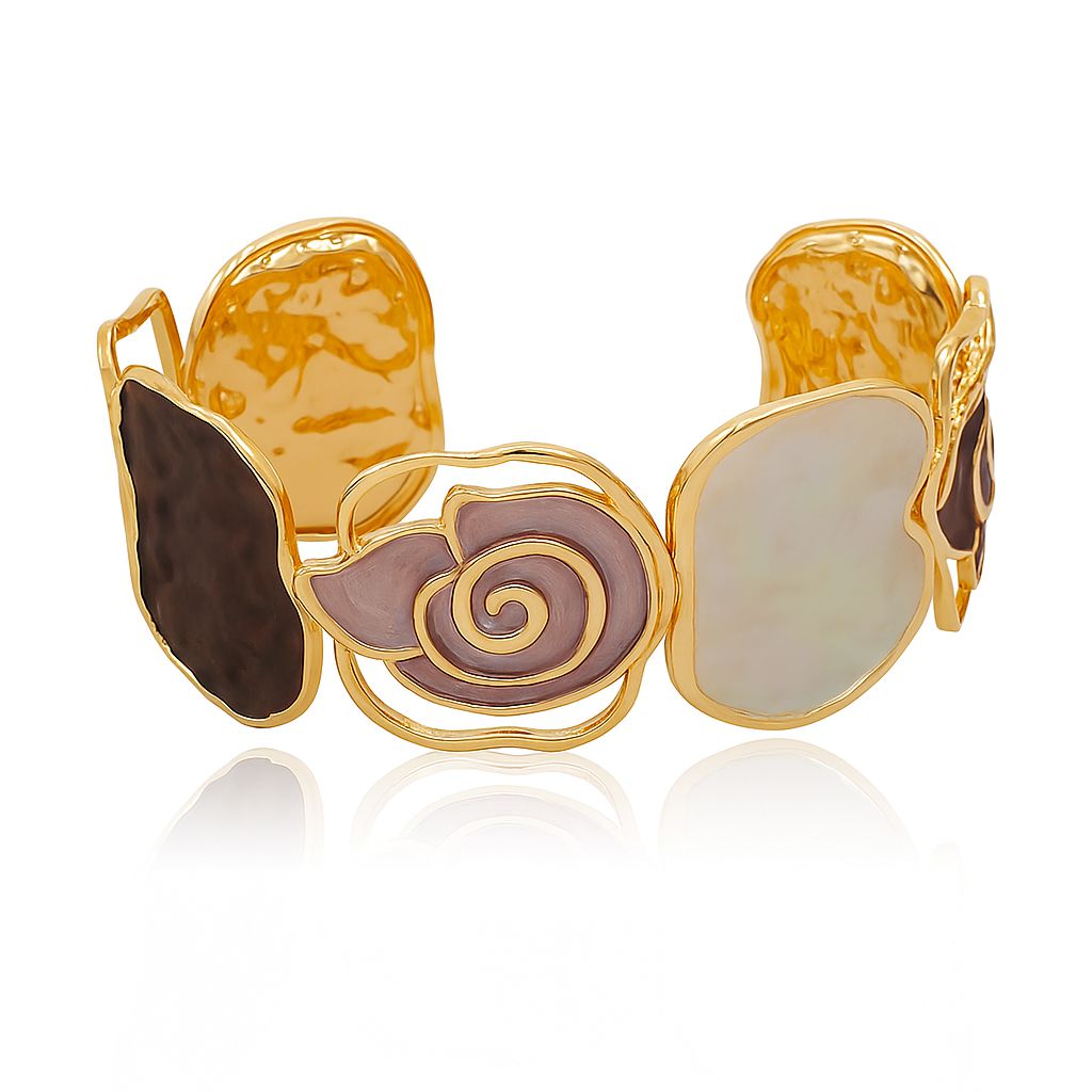 Artistic alloy cuff bangle in pastel enamel and KC gold plating