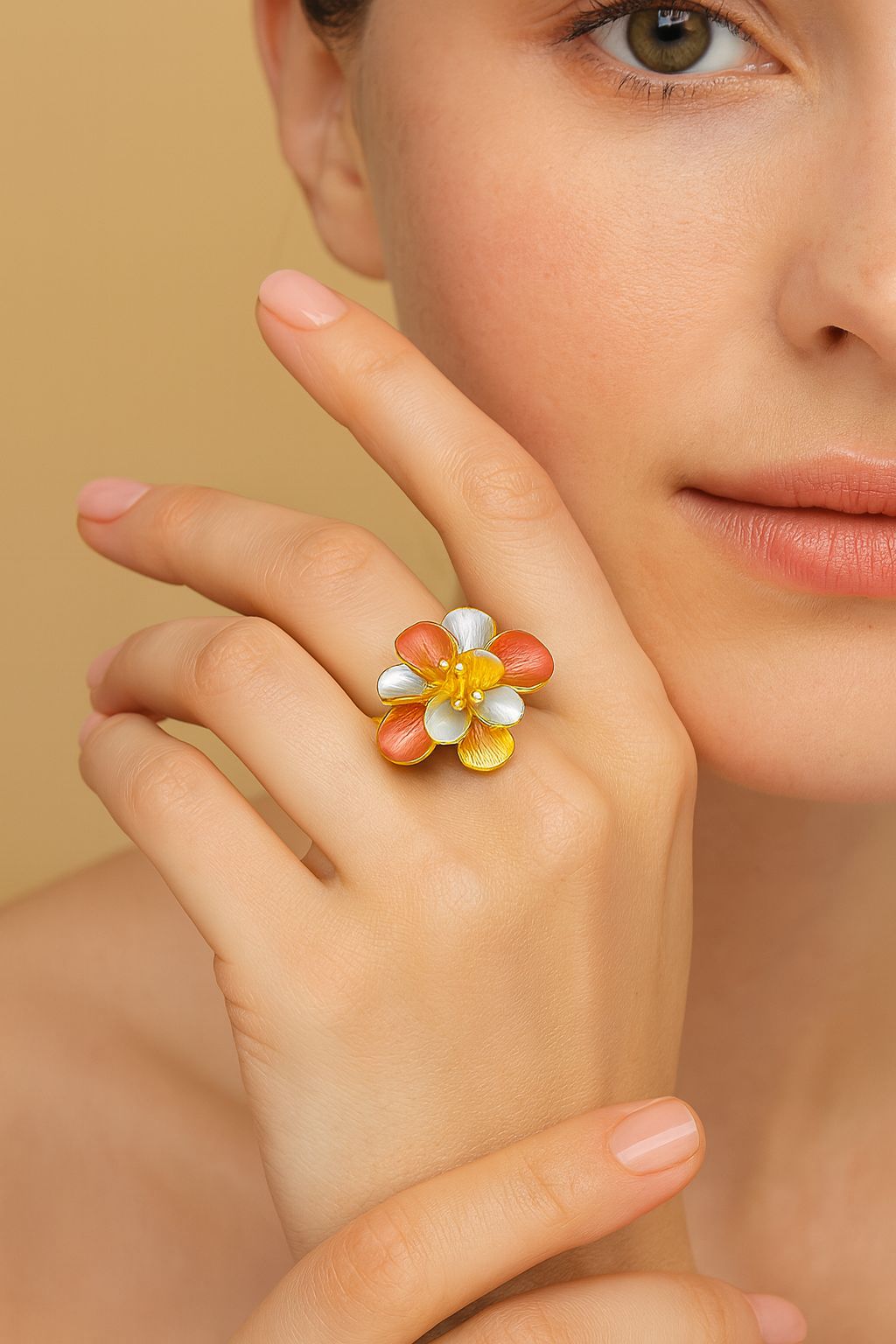 Hand painted KC gold floral statement ring