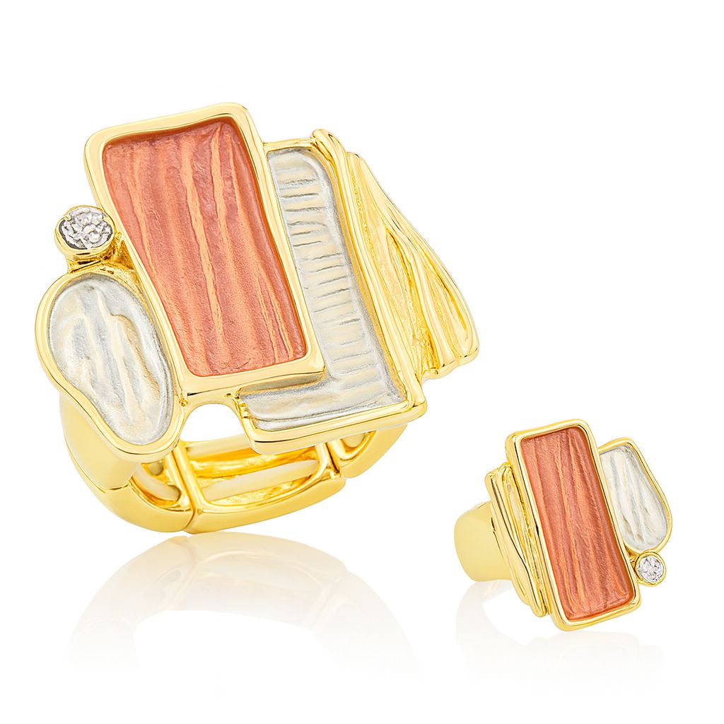 Gold plated artistic enamel statement ring for women – front view