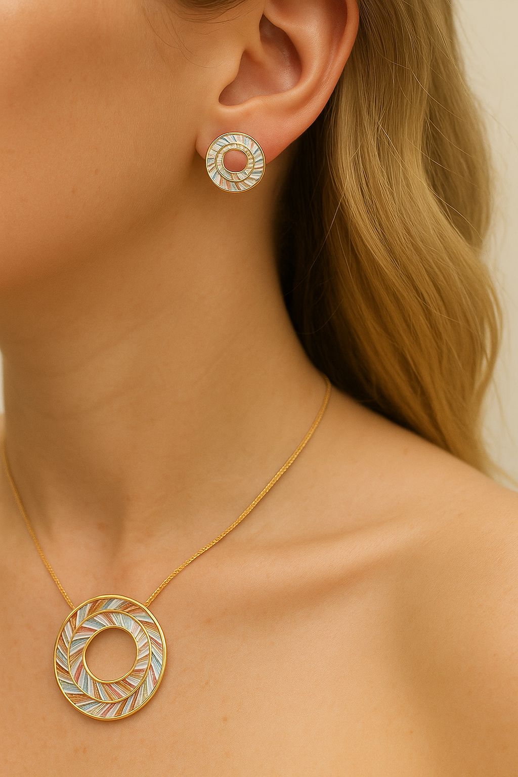 Gold plated enamel earrings with artistic hand painted details