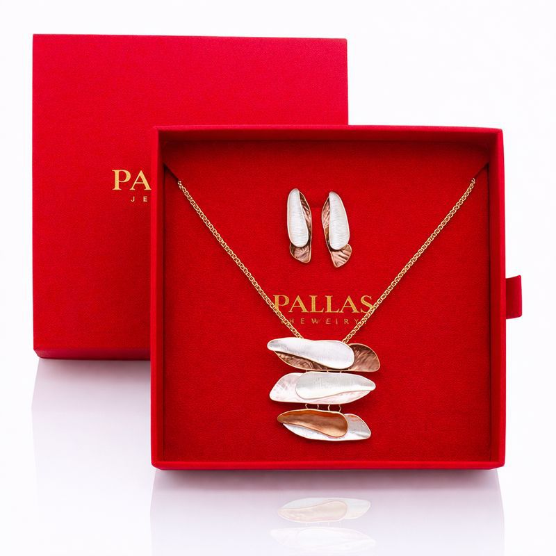 Gold plated enamel necklace and earrings set in gift box