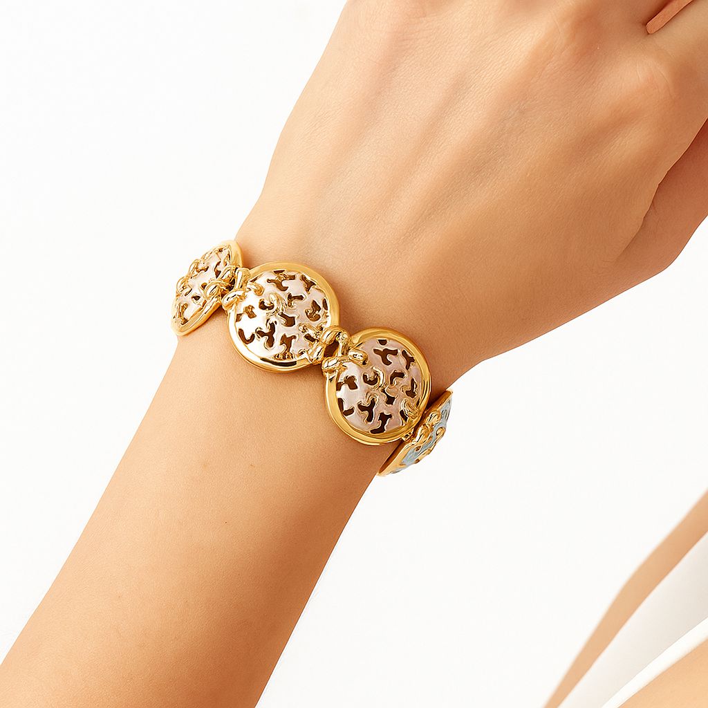 Elegant women’s floral medallion bracelet styling photo”
