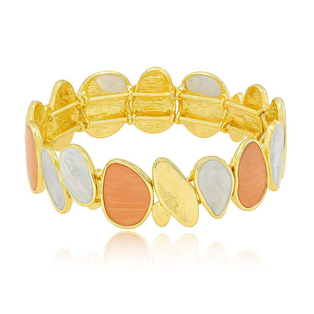 Colorblock enamel bangle in coral and pearl tones
