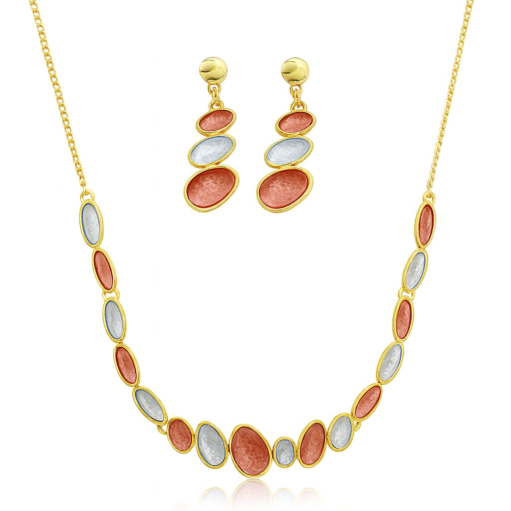 Gold plated hand-painted necklace and earrings set for women