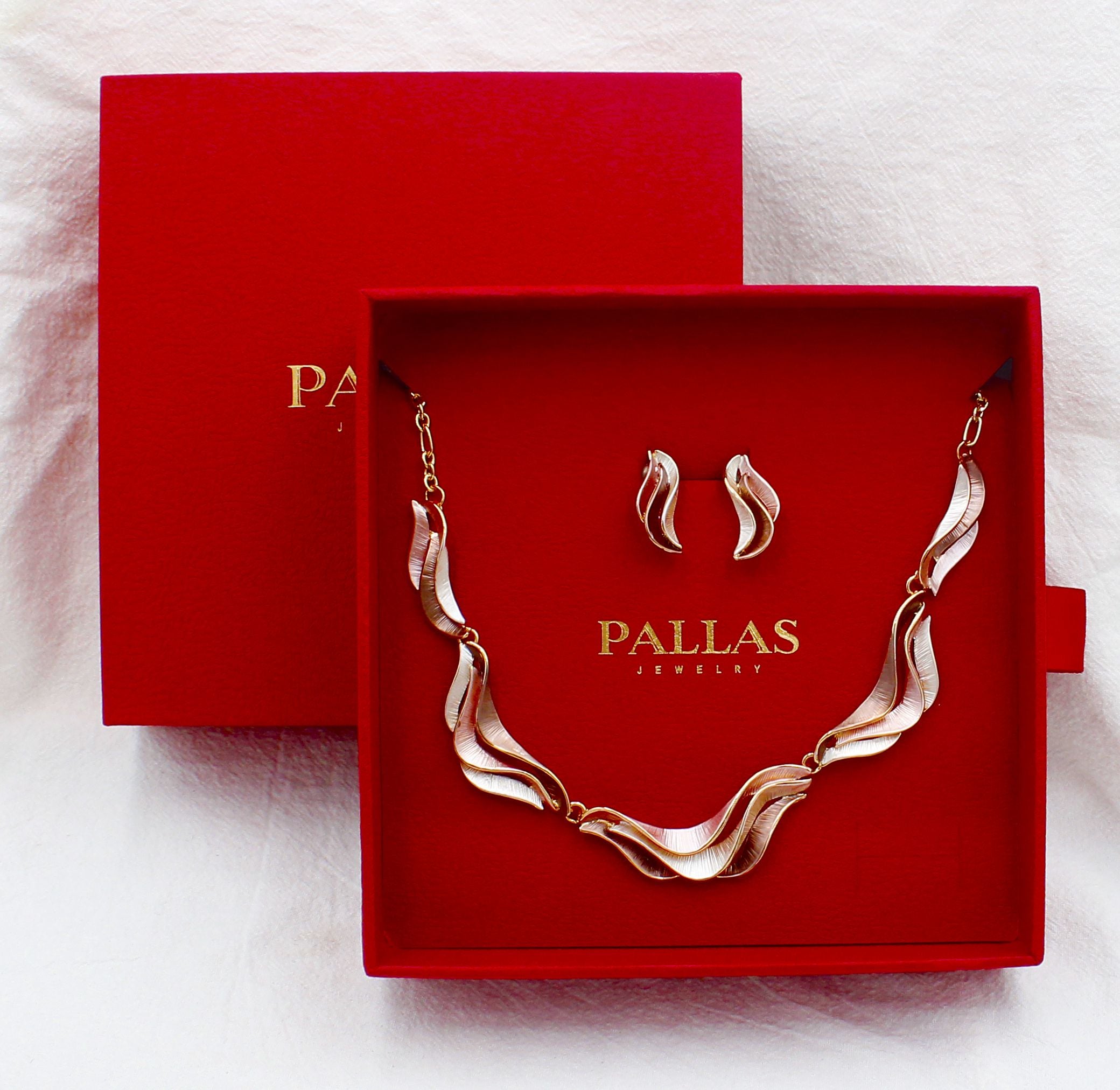 Layered wave necklace and earrings set in luxury gift box