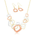Gold plated tricolor geometric necklace and earrings set for women in gift box