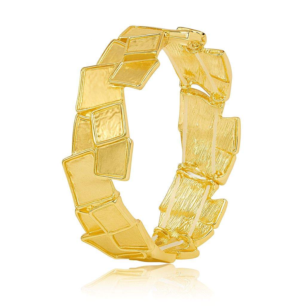Geometric gold square link bracelet with hand-painted textured finish and KC gold plating.