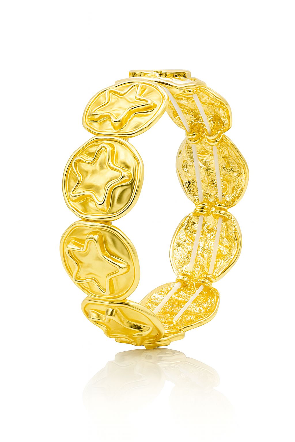 Star embossed gold bracelet for women with KC gold plating and stretch link design