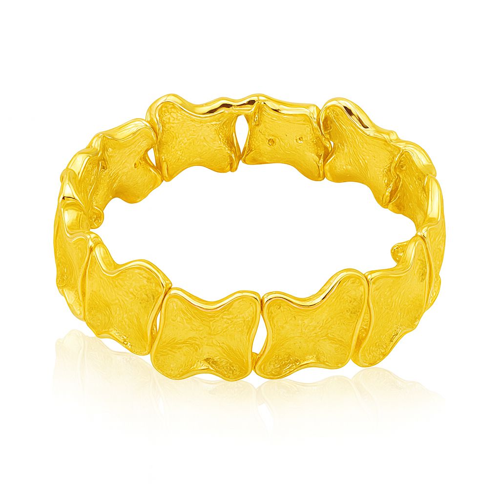 Textured gold plated geometric bracelet with hand-painted finish and lightweight alloy design