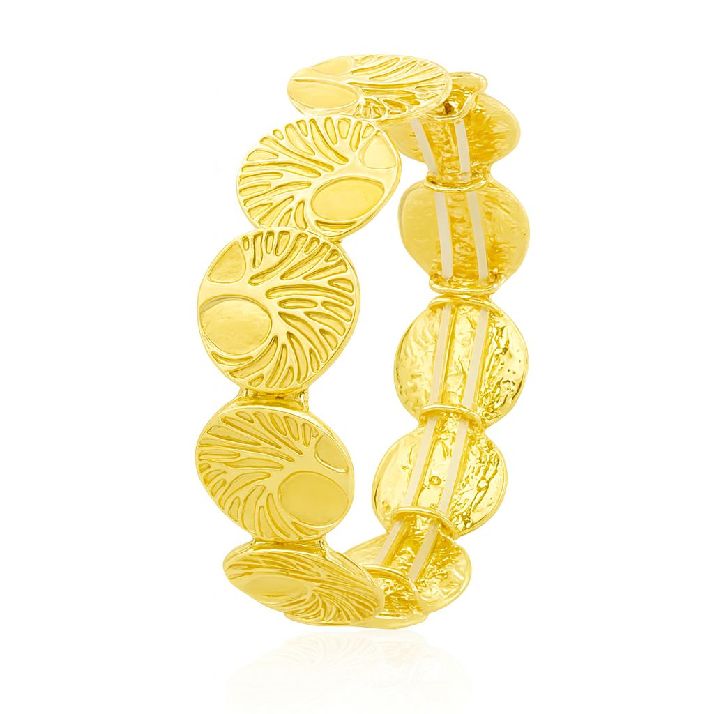 “Handcrafted KC gold textured disc bracelet for women”