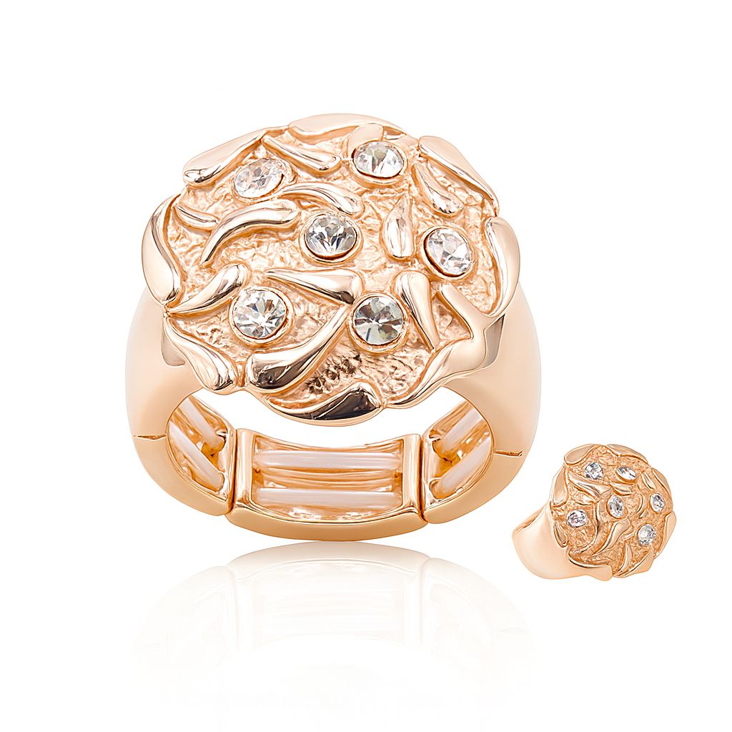 Gold textured dome ring with crystal accents and KC gold plating