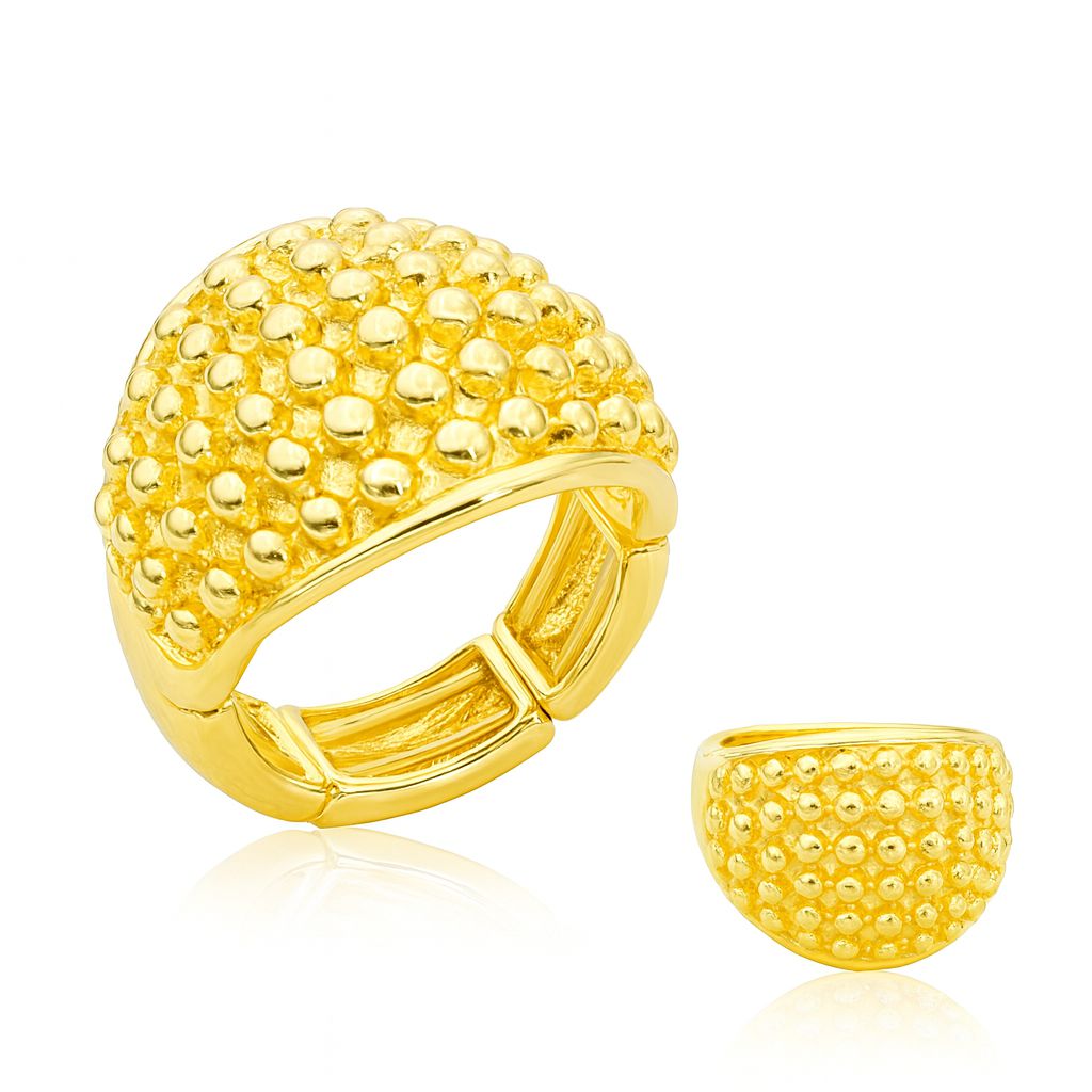 Gold textured dome ring for women with KC gold plating and raised bead design