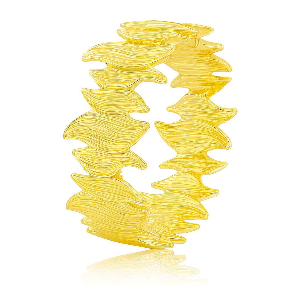 KC gold plated Golden Leaf Wave Textured Bracelet with hand-painted leaf design and lightweight alloy bangle