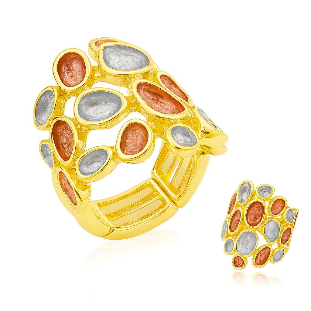 Golden mosaic KC gold plated enamel ring front view
