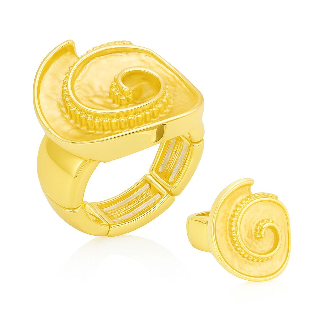 Golden swirl petal statement ring with KC gold plating and hand-painted enamel