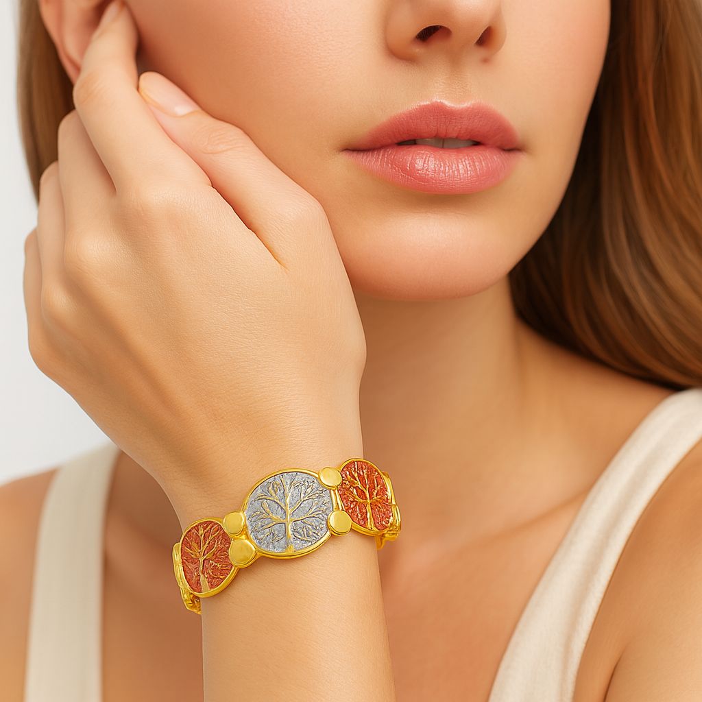 KC gold alloy bangle with hand-painted multicolor enamel