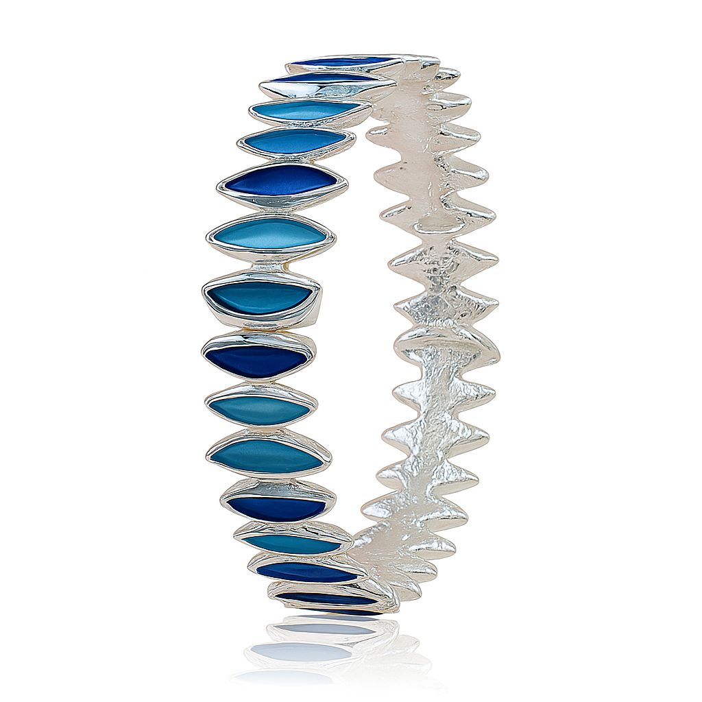 Gradient blue hand-painted enamel bangle bracelet in KC gold-plated alloy – front view