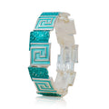 Hand-painted turquoise Greek key enamel bracelet KC gold plated