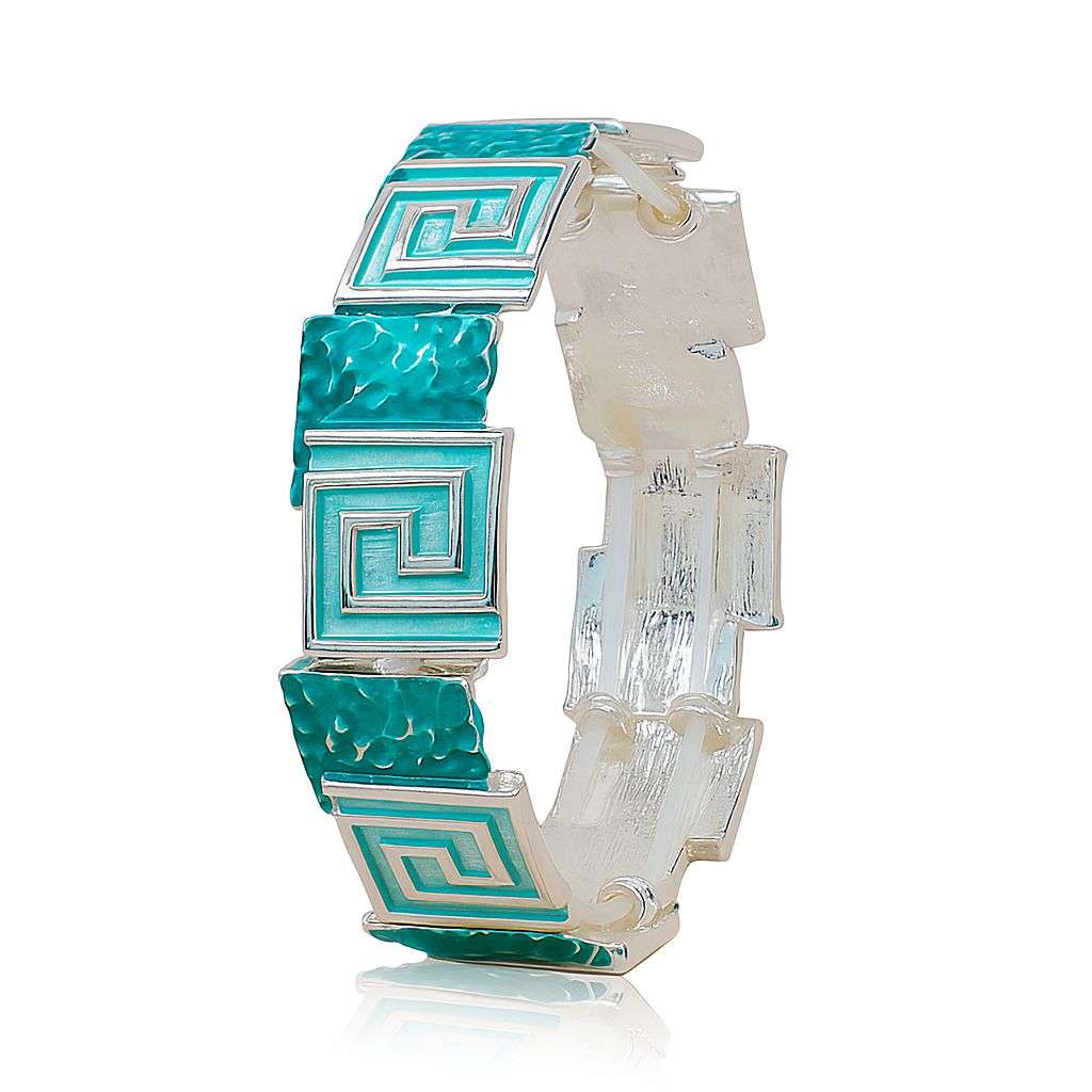 Hand-painted turquoise Greek key enamel bracelet KC gold plated