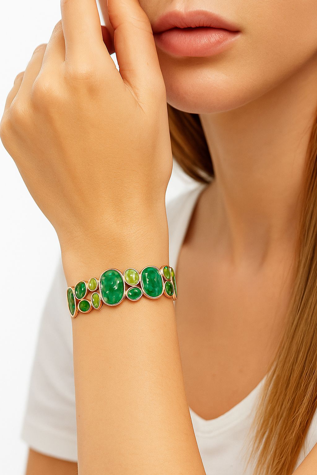 Side angle of artistic textured enamel bracelet