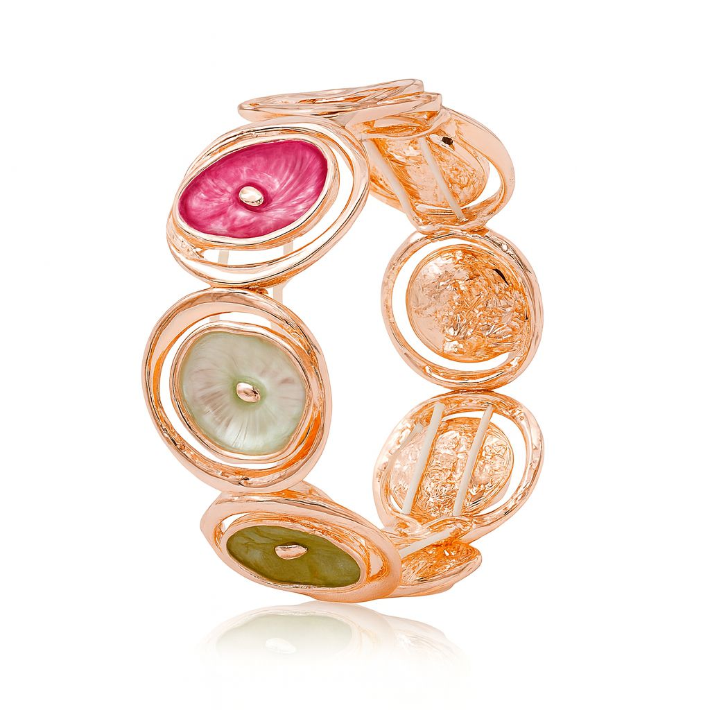 Green butterfly bracelet with KC gold plating and enamel details – front view